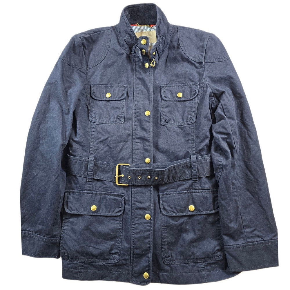 Banana Republic Field Jacket Womens Large Navy Blue Cotton Belted Utility Coat